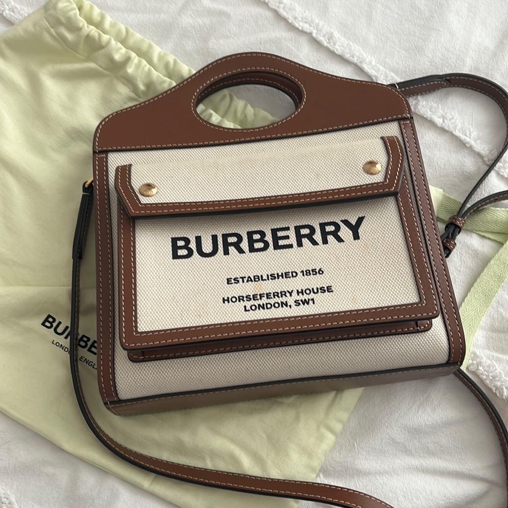 BURBERRY Two-tone Canvas And Leather Mini Pocket Bag